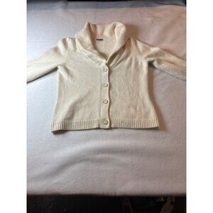Ann Taylor Cream Button-Up Cardigan Sweater With Shawl Collar pit to pit 18"